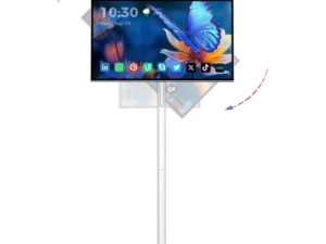 27" Portable Smart Touchscreen Tablet TV on Wheels, Android 15 OS Mobile Smart Display with Google EDLA Certification, 6GB+128GB